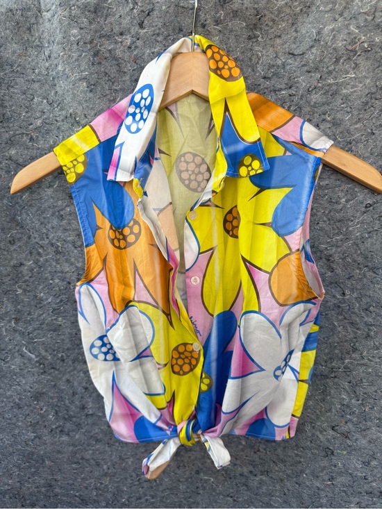 Moschino Tops - Moshchino Sleeveless Tie-Front Floral Print Top in Yellow/Blue/Pink